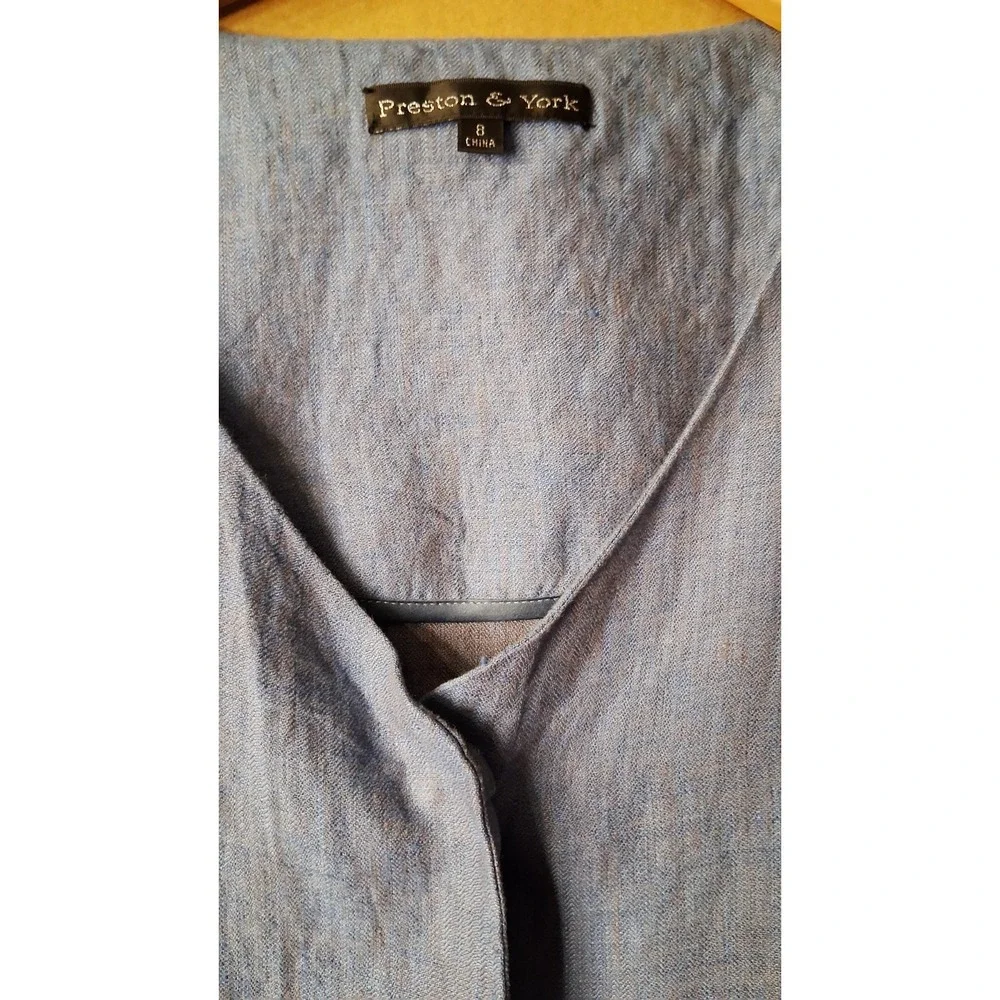 Preston & York Womens Linen Jacket Blue Middie 3/4 Sleeve Pocket Size 8 NWT $119